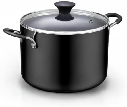 Cook N Home Professional 8 Quart Nonstick Stock Pot with Lid, Riveted Handles, Big Soup Pot for Holiday Feasts, Stockpot with Even Heating, Induction Cookware, Oven & Dishwasher Safe, Black
