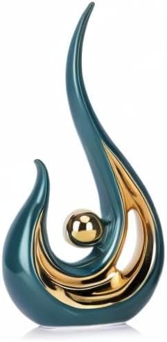 LCCCK Teal Gold Abstract Figurine Statues for Home Decor – Modern Ceramic Sculpture Accent, Decorative Statues for Living Room, Shelf, TV Stand, Office or Coffee Table Centerpiece Art Decoration
