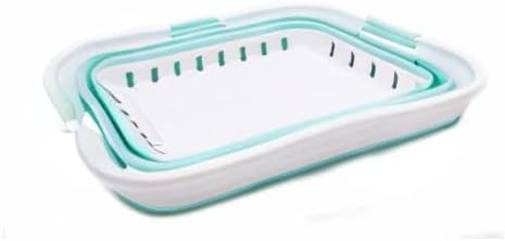 SAMMART 42L (11 gallon) Collapsible Plastic Laundry Basket - Foldable Pop Up Storage Container/Organizer - Space Saving Hamper/Basket (1, White/Lake Green)
