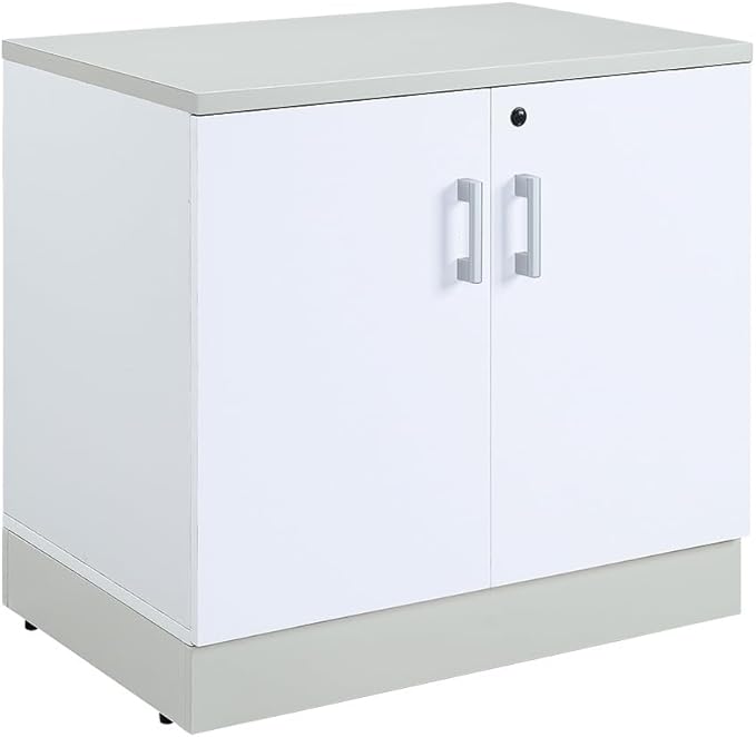 NBF 29.4" H Two Door Storage Cabinet - Walnut Laminate, Modern Office Cabinet with Lockable Doors, 2 Adjustable Shelves, 29.5" H x 31.5" W x 22" D