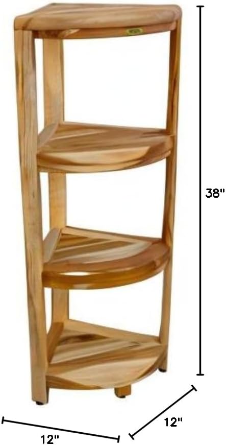 EcoDecors Corner Snazzy Corner Four Tier Natural Color Shelf Waterproof Teak Wood Shower Bench Stool Seat Chair For Inside Shower Provides Safety, Storage, and Organization For Bathroom Accessories