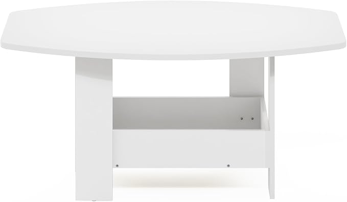 Furinno Simple Coffee Table with Lower Shelf, 2-Tier Modern Coffee Table, Roundecorner Side Table, for Living Room, Bedroom, Home Office, Plain White