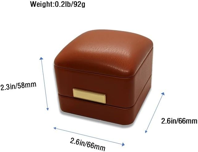 Ring Box Storage Premium Gorgeous Cherished Vintage Brown Square Leather Velvet Ring Box Double Slots Storage, Wedding Engagement, Jewelry Ring Bearer, Anniversary (Autumn Ember Brown)
