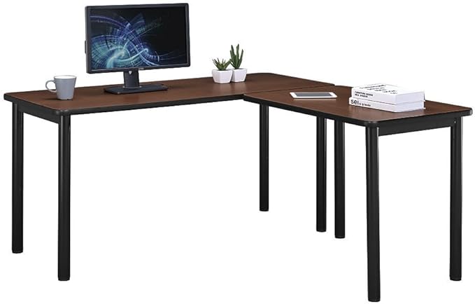 nbf signature series Stahl L-Shaped Executive Office Desk - Durable Gray Laminate Computer Desk with Black Steel Frame - Modern Desk with 2 Grommet Holes - 60" W x 60" D Office Work Desk
