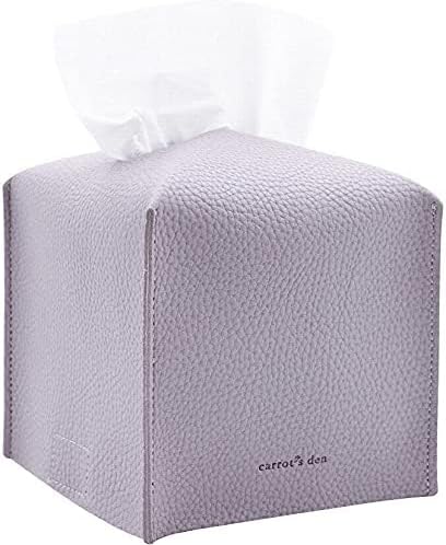 Tissue Box Cover Holder, Square with Bottom Belt by Carrot's Den - PU Leather Decorative Organizer for Tabletop, Bathroom, Car, Office | Lavender