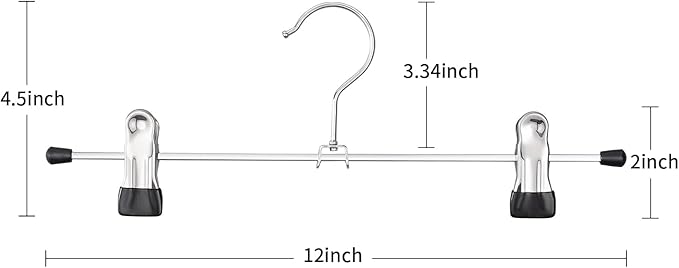 Pants Hangers with Clips 12 Pack Adjustable Skirt Hangers for Women Non-Slip Shorts Trousers Hanger for Jeans Clothes Hanger for Pants Heavy Duty Space Saving,Black 12Inch