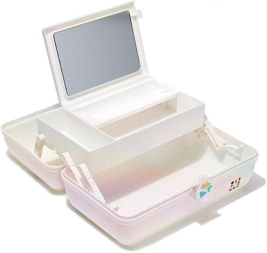 Caboodles On-The-Go Girl Makeup Box, White Opal, Hard Plastic Makeup Organizer Box, Built-In Mirror, Secure Latch for Safe Travel, Spacious Storage for Large Items