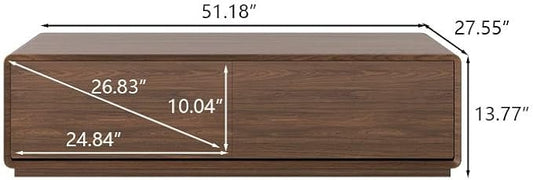 POVISON Mid Century Coffee Table with 4 Drawers,51” Rectangle Wood Coffee Table for Living Room, Fully Assembled, Walnut