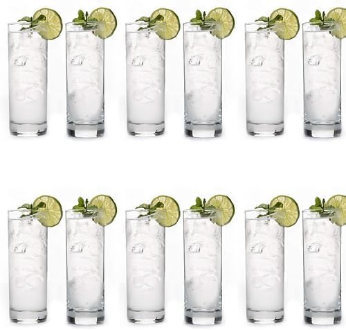 LEMONSODA Premium Highball 12oz/15oz Glass Sets - Elegant Tom Collins Glasses - Tall Water Drinking Glasses - Bar Glassware for Mojito, Whiskey, Cocktail (12oz, Set of 12)