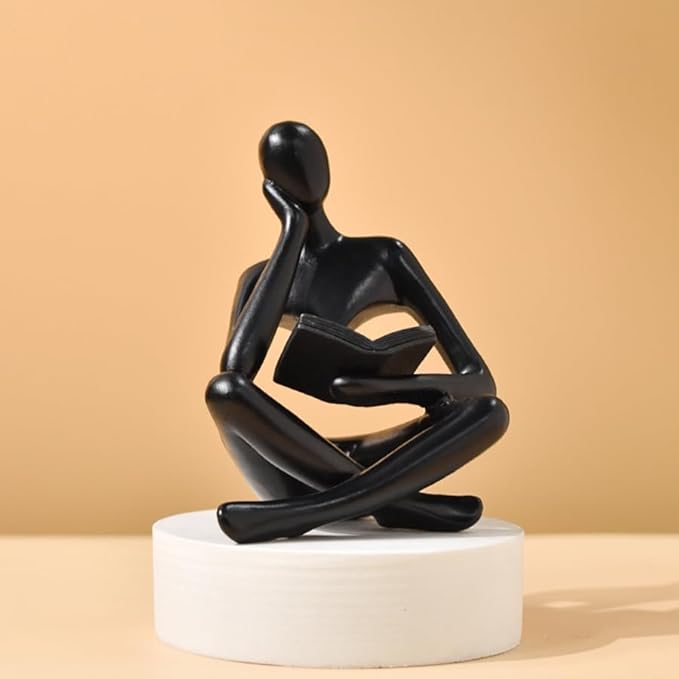 LINZHEN Style-A Black, Creative Abstract Thinker Bookend for Home Aesthetic, Study, and Wine Cabinet – Stylish Shelf Decor Accent and Thoughtful Gift for Living Room, Bar, or Coffee Shop