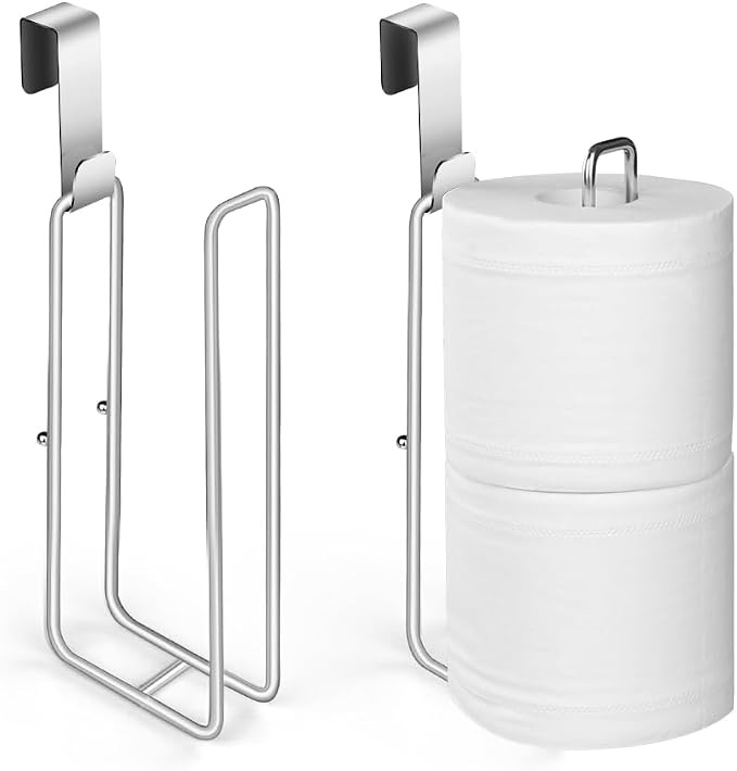 Bathroom Toilet Paper Roll Holder for 2 Roll Tissue, Brushed Nickel,Over The Tank Toilet Paper Holder,Self Adhesive Wall Mount,Stainless Steel Toilet Paper Holder Storage 2pcs
