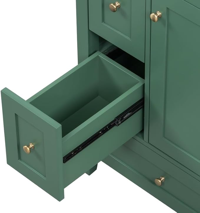 Merax 24 inch Bathroom Vanity with Drawers, Modern White Vanity for Small Bathroom with Adjustable Shelf & Removable Dividers, Easy to Clean Glossy Finish, Dark Green