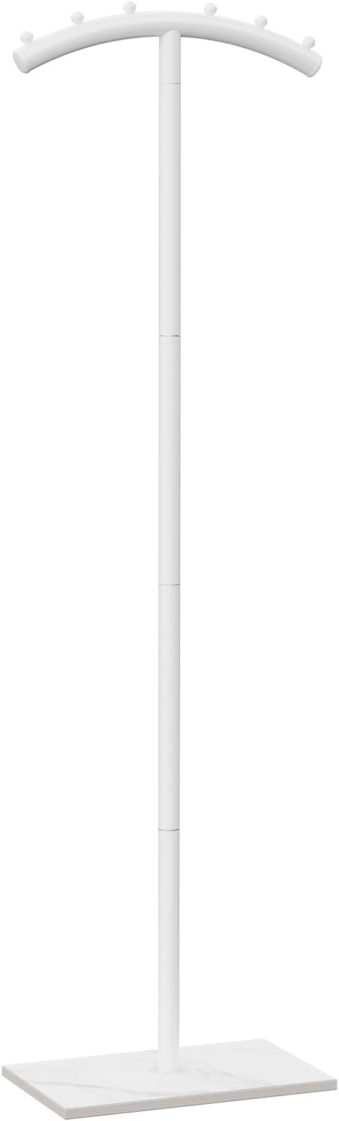 Arcuate Garment Rack, T-shaped Coat Tree Freestanding, Metal Coat Racks, Natural Stable Rock Base, Suitable For Entrances, Corridors, Halls, 68.9in, White