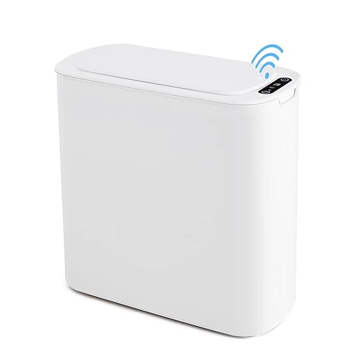 Cesun Automatic Motion Sensor Bathroom Trash Can with Lid, 2.6 Gallon Touchless Trash Bin, Smart Plastic Slim Garbage Can Small White Wastebasket for Toilet, Office, rv, Bedroom, Living Room