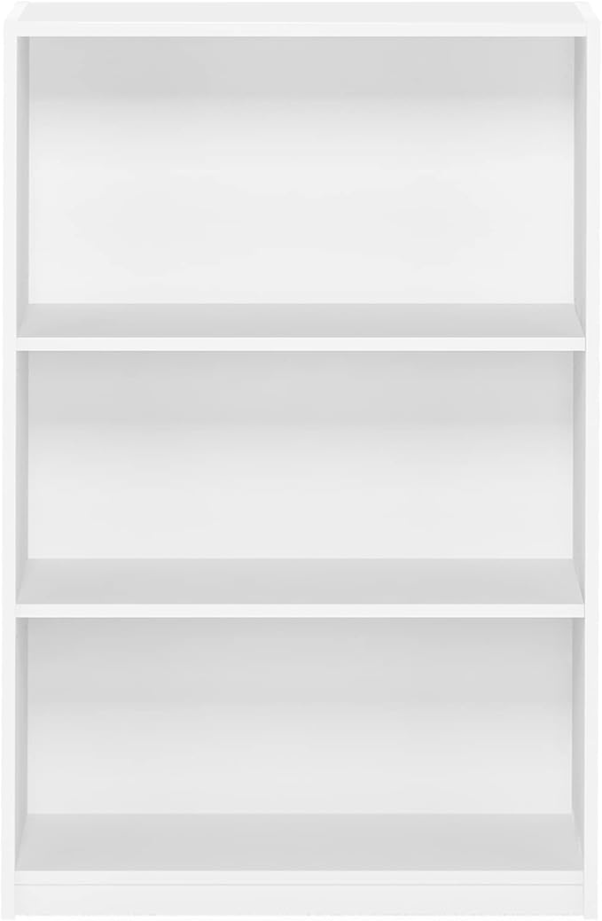 Furinno Jaya Book Shelf, 3-Tier Bookshelf, Bookcase with Adjustable Shelves, 9.5 x 24.5 x 40.3, for Living Room, Bedroom, Home Office, White