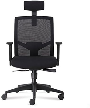Office Chair high backrest with Black mesh Seat & headrest with Black Fabric Synchronized Mechanism Thick Seat Cushion - Adjustable Head & Arm Rests, Seat Height - Reclines