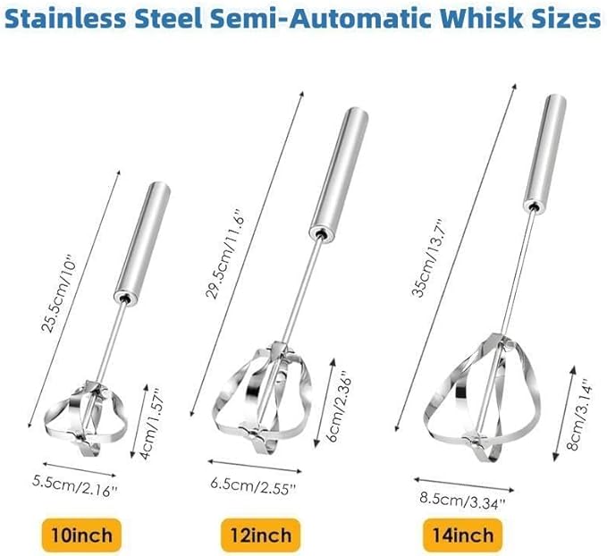 2025 New Stainless Steel Semi-Automatic Whisk with Cleaning Cloth, Wisking Tool Stainless, Multifunctional Egg Beater for Cooking Kitchen Household Eggs Milk Hand Whisk Mixer (B1-New Model 10in)