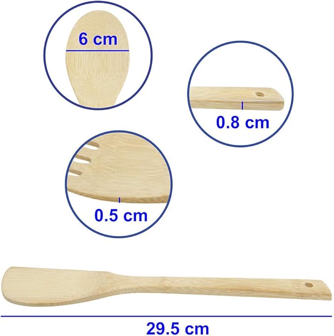Print Supremacy 5 PCS Natural Eco-Friendly Bamboo Cooking Utensil Set/Spoon,Folk & Spatula Mix/Non Stick Wooden Kitchen Gadgets Pan Cookware Baking Cooking/Great Gift For Chefs & Foodies