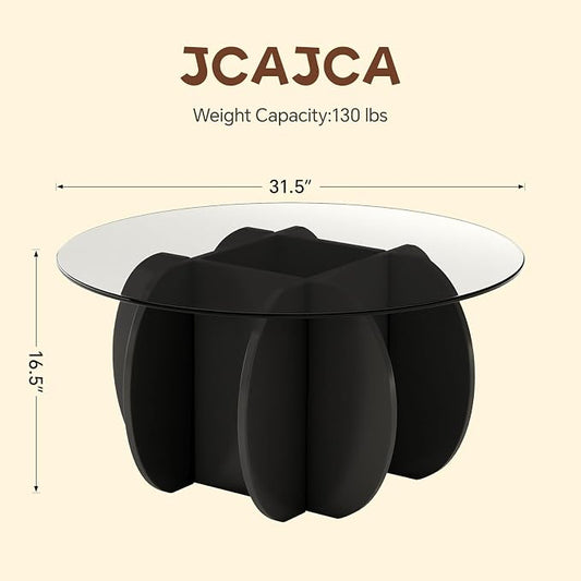 Coffee Table for Living Room Mid Century Modern Round Center Table with Glass Top, Black