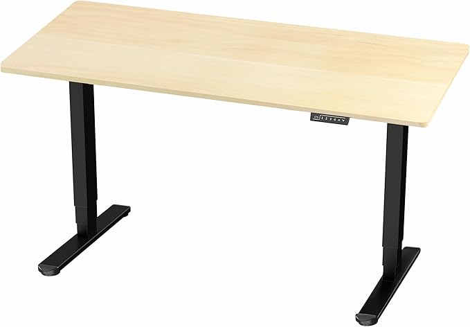 VIVO Electric 60 x 24 in Dual Motor Sit Stand Desk, Memory Height Adjustment, 2B Series, Light Wood Top Black Frame, DESK-KIT-2B6C