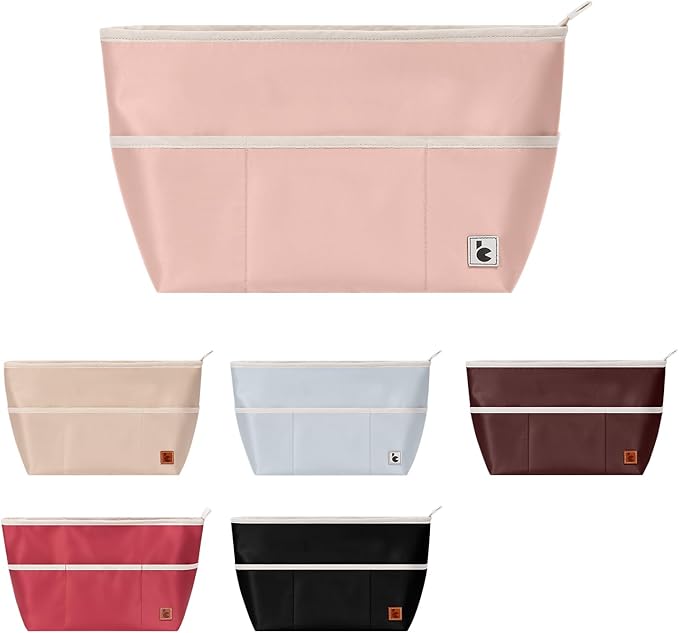 SDANG Purse Organizer Insert with Zipper – Pink Handbag & Tote Bag Organizer | Bag-in-Bag Insert with Pockets for Purses, Totes & Travel(Pink,Extra Large 34)