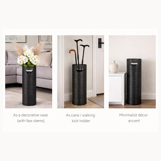 Concepts 21 inch Heavy Duty Metal Umbrella Stand - Durable Storage Holder for Umbrellas - Indoor and Outdoor Use - Stylish and Modern Organizer for Entryways. (Black Lace)