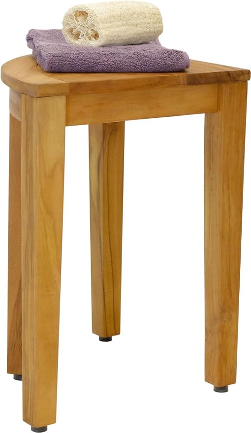 AquaTeak 15.5" Kai Corner Teak Shower Bench - Shower Stool with Elevated Height for Bathroom - Durable Water Resistant Shower Chair - Shaving Foot Rest - Indoor & Outdoor Use