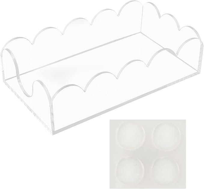 Clear Acrylic Napkin Holder, Scalloped Napkin Holder for Table, Paper Hand Towels Storage Tray for Bathroom, Kitchen, Parties, Weddings, and Various Events(9x5.1x2.4 inch)