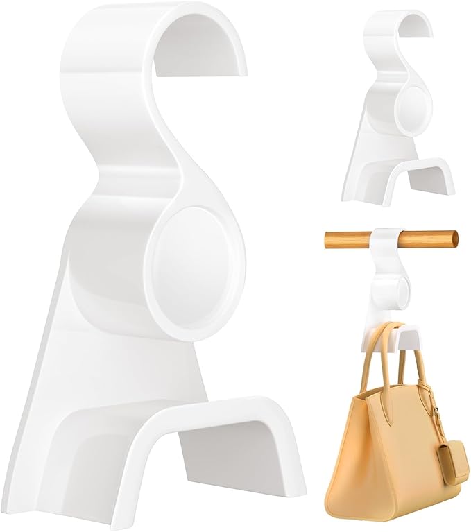 Acrylic Purse Hangers for Closet Organization | Multi-Purpose Durable Hooks for Handbags, Scarves, Hats & Belts (White, 6 Pack)