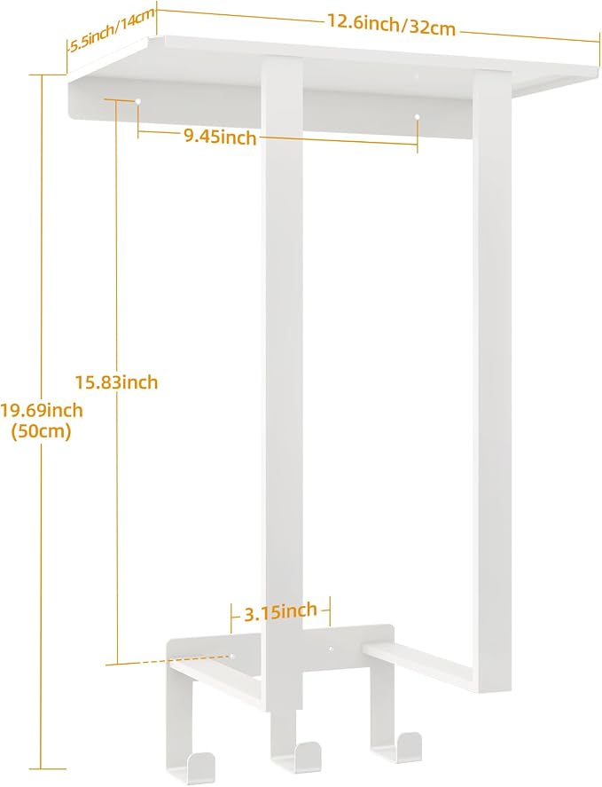 Bethom Towel Racks for Bathroom White, Storage with Shelf Wall Mounted | Stainless Steel, 3 Hooks, Towel Storage Rack with Shelf for Small Bathroom