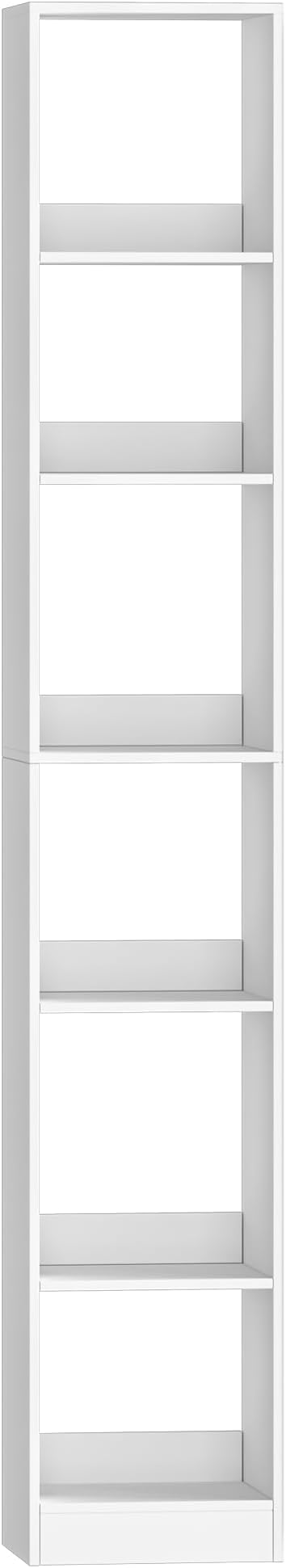 Hzuaneri Bookcase, Tall Narrow Bookshelf, Open Display Storage Shelf, Skinny Cube Book Shelf with Adjustable Shelves, CD Rack for Living Room, Home Office 6-Tier(9.4 x 11.8 x 72.5 inch) White BC09603X