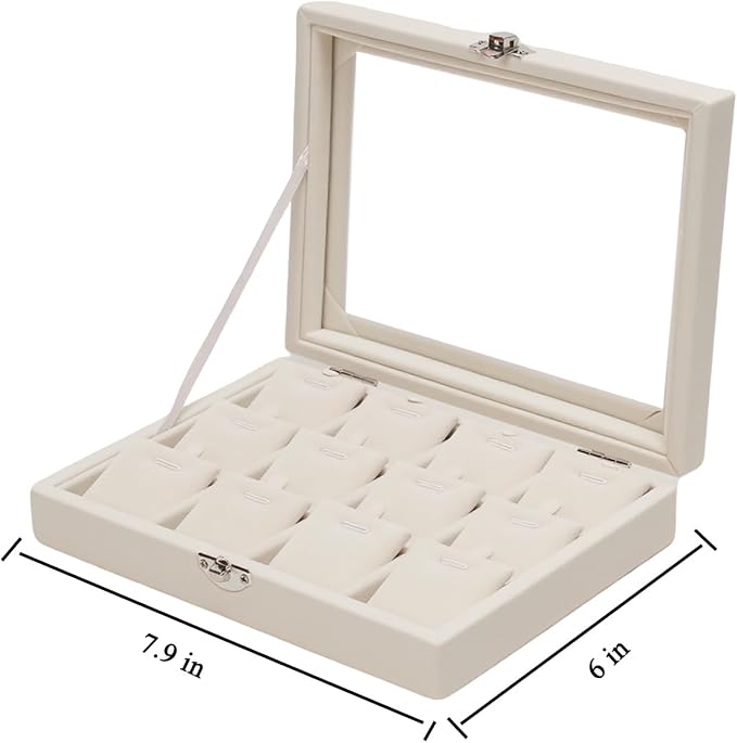 Jewelry Box Necklace Organizer Tray, Beige Necklace Display Case for Storage Jewelry Small Necklaces Display Stand 12 Slot Pendant Holder for Women