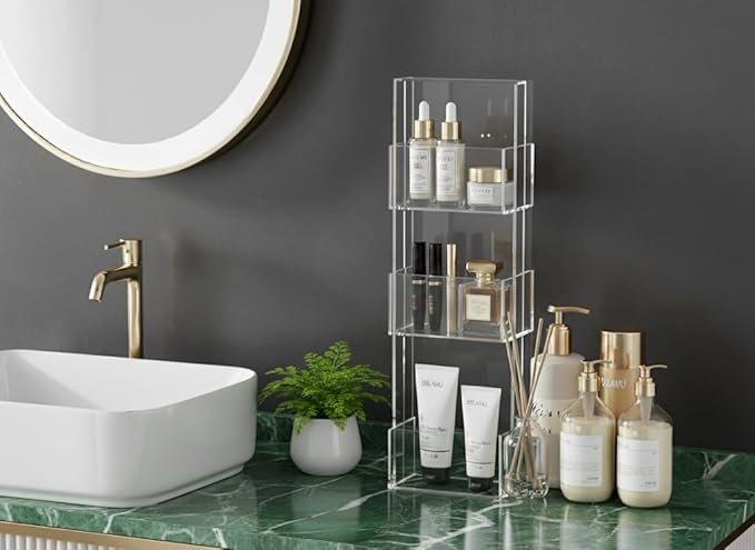 ONELUX 3-Tier Shower Organizer Stand,Acrylic Standing Shower Caddy,Bathroom Corner Shower Caddy (8206)
