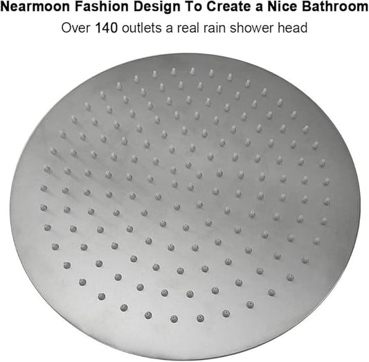 NearMoon Rain Shower Head, Ultra-Thin Design-Pressure Boosting, Awesome Some Experience, High Flow Stainless Steel Rainfall Head (12 Inch, Brushed Nickel)