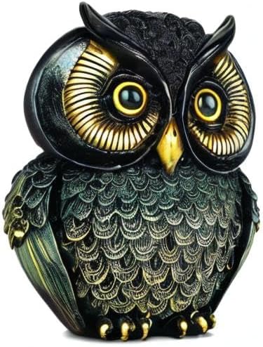 Artpaul Owl Statue Home Decor - Small Figurines for Shelves, Office, Living Room - Decorations and Gifts for Owl Lovers (Black-Green)