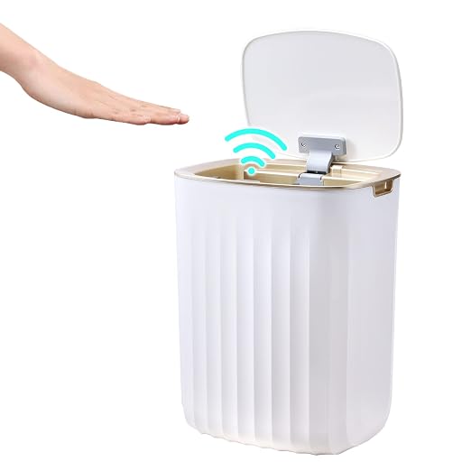 ELPHECO 3.5 Gallon Waterproof Motion Sensor Bedroom Trash Can with Lid Bathroom Decor, Bathroom Accessories Automatic Garbage Bin for Living Room Office, Golden