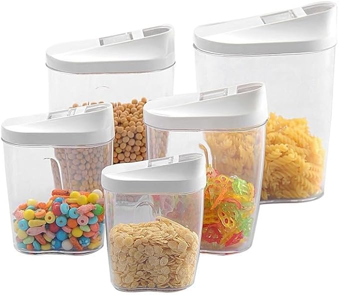 BPA-Free Plastic Sealing Canister Set (5-Piece) for Grains, Snacks, Nuts, Coffee - Clear Kitchen Storage Containers