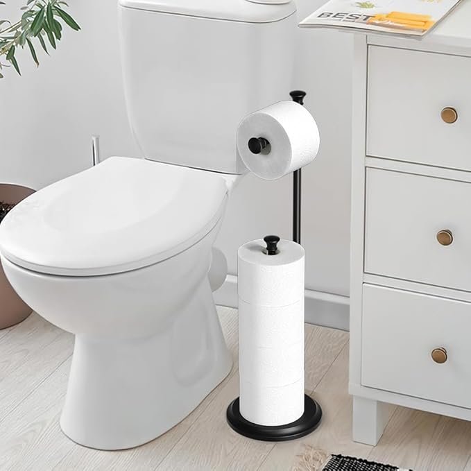 Toilet Paper Holder Free Standing, Black Toilet Paper Holder, Bathroom Storage for 5 Mega Rolls, 27.6”H