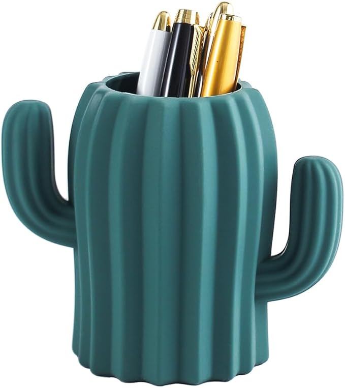 Silicone Pen Holder Cactus Pencil Holder Cute Pens Cup for Desk for Kids Office Decor Desk Accessories Pen Pot Desk Organizer (Dark Green,2 Pack)