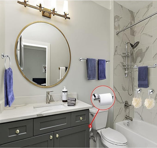 10 Pieces Polished Chrome Bathroom Hardware Accessories Set,Hand Towel Ring,16 inch Towel Bar,Toilet Paper Holder,4pcsTowel Hooks,Round SUS304 Stainless Steel Heavy Duty Wall Mount Holder,Towel Rack