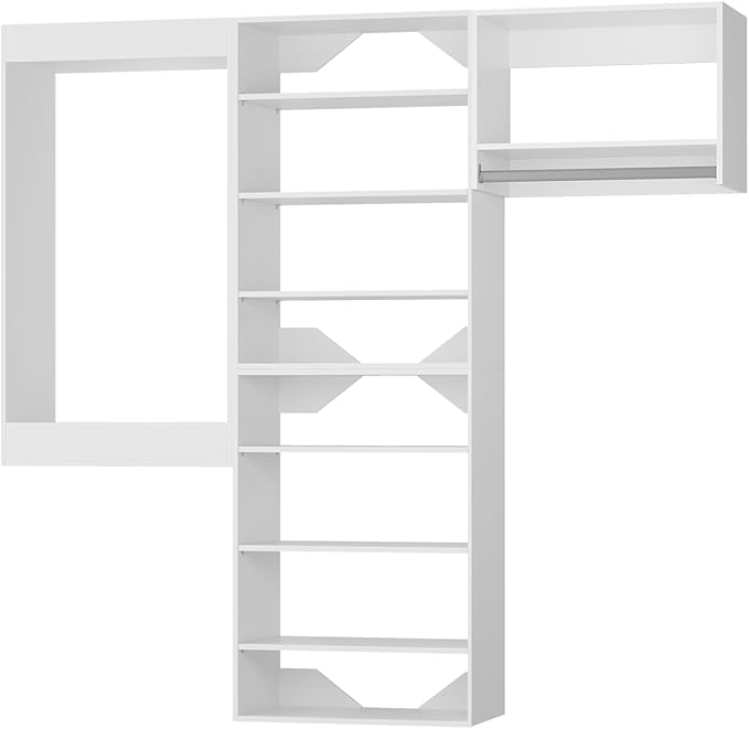 Modular Closet System, 90" Wide Closet Organizer System with Towers and Hanging, Wood Closet Tower Storage for Walk In Closets, Wall Mounted Wardrobe Organizer Kit System, Bedroom, White