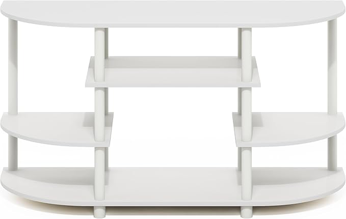 Furinno Jaya TV Stand, 4-Tier Toolless Assembly Corner Entertainment Center with Round Edges, TV Console for TV up to 44 Inch, Open Shelf Design, for Living Room, Bedroom, White