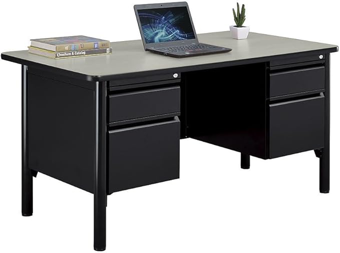 nbf signature series Stahl Double Pedestal Office Desk – Durable Cherry Laminate Computer Desk with 4 Lockable Drawers – Modern Executive Desk with File Cabinet – 60" W x 30" D Office Work Desk