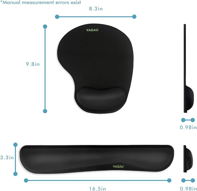 VAGAU Premium Keyboard Wrist Rest and Mouse Pad Wrist Support, Ergonomic Memory Foam Set for Office, Laptop, Mac, Computer and Gaming, Comfortable Typing &Wrist Pain Relief (2 Pack)