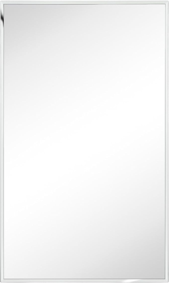TEHOME 17.5'' x 29'' Chrome Recessed and Surface Mount Bathroom Medicine Cabinet with Mirror Square Cornered Metal Framed Rounded Rectangle Medicine Cabinet Mirror