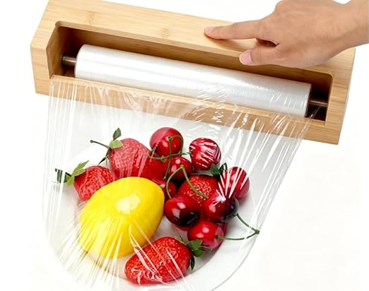 Plastic Wrap Dispenser with Cutter,Cling Wrap with Slide Cutter for Kitchen Storage Organization Holder for 12" Roll