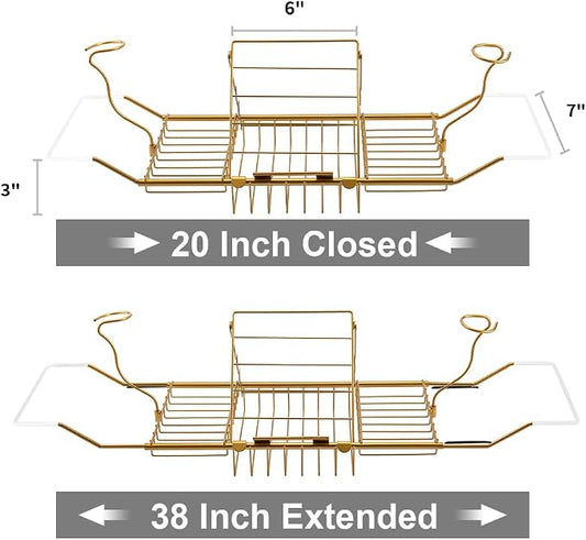 BESTHLS Bathtub Tray Caddy for Luxury Bath Expandable Extra Wide Bath Tub Tray with Wine Glass Holder & Soap Accessaries Holder & Laptop Reading and Organizer Ideal for Home Spa Lover (Copper)