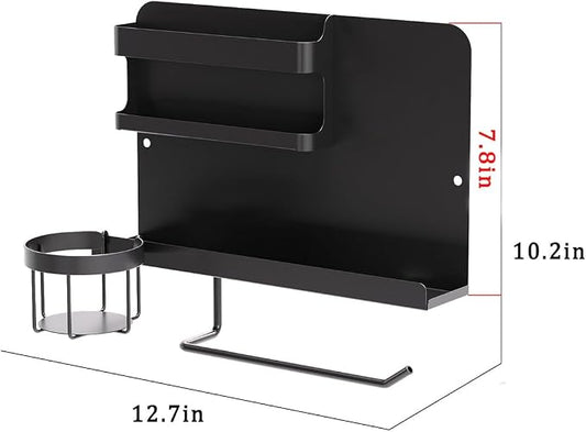 Bedside Shelf for Bed, Metal Floating Nightstand Wall Organizer, No Drill Dorm Room Essentials, Heavy Duty Caddy with Cup Holder & Charging Station for Bunk Bed, Loft, Remote - Matte Black