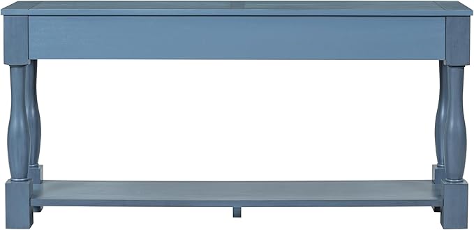 Knocbel 64 Inch Long Antique Entry Console Table with Drawers & Bottom Open Shelf, Solid Wood Sofa Couch Table for Entryway Hallway Living Room (Navy)