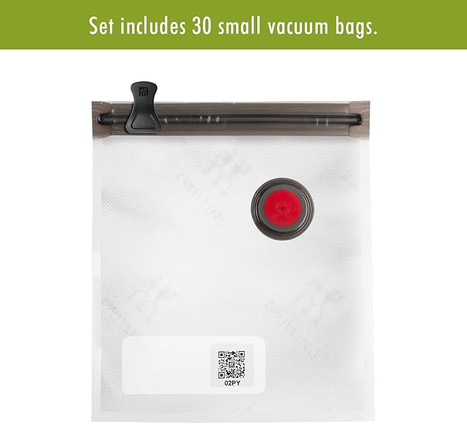 ZWILLING Fresh & Save 30-Piece Small Vacuum Sealer Bags, 1/2 Gallon Reusable Snack Bags, Meal Prep